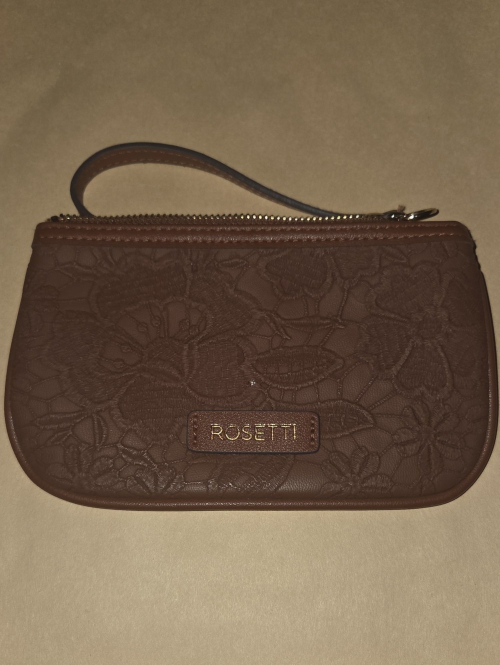 Rosetti Brown Floral Embossed Wristlet Clutch